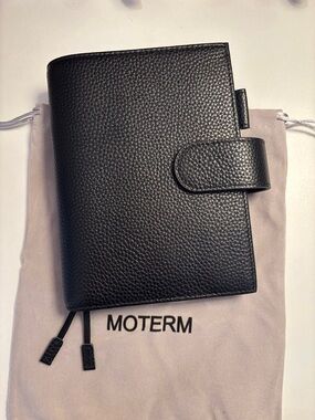 Moterm A6+ Black Leather Cover with back pocket & dust bag Like New